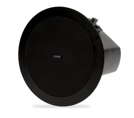 Front right-angled view of a black incolor  AD-C4T in-ceiling speaker