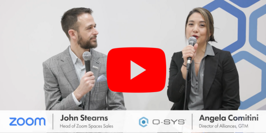Video Thumbnail of a Zoom employee, and Q-SYS employee having a discussion