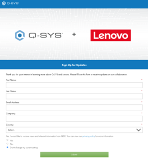 View of the Q-SYS + Lenovo question form