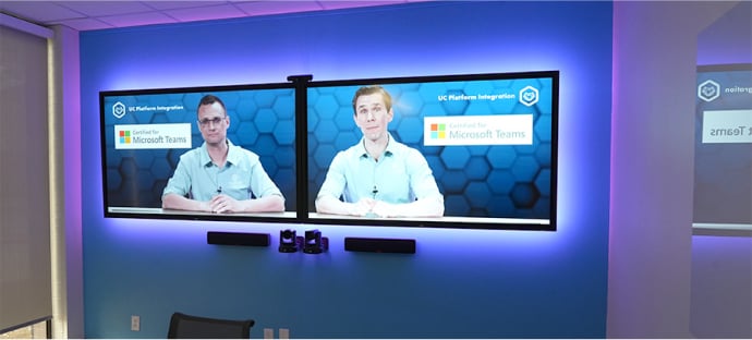 View of an Austin Experience Center conference room with Q-SYS peripherals