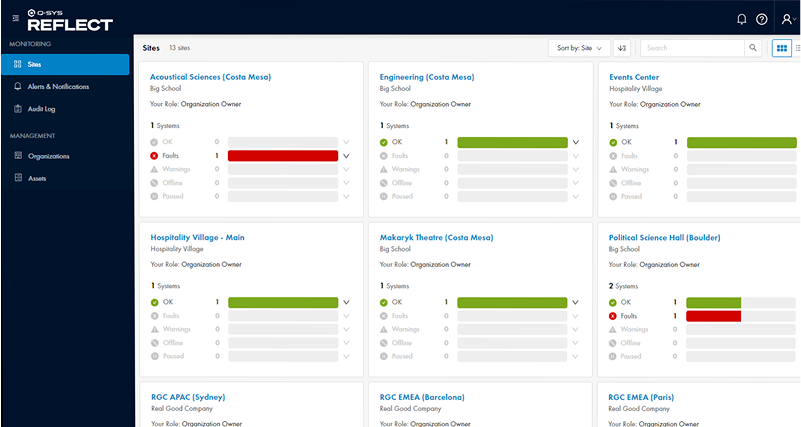 Screenshot from Q-SYS Reflect application
