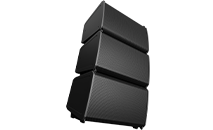 Front angled view of a PL-LA12 3-speaker line array