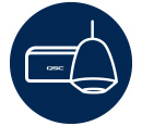 Icon of a QSC hardware device and pendant speaker