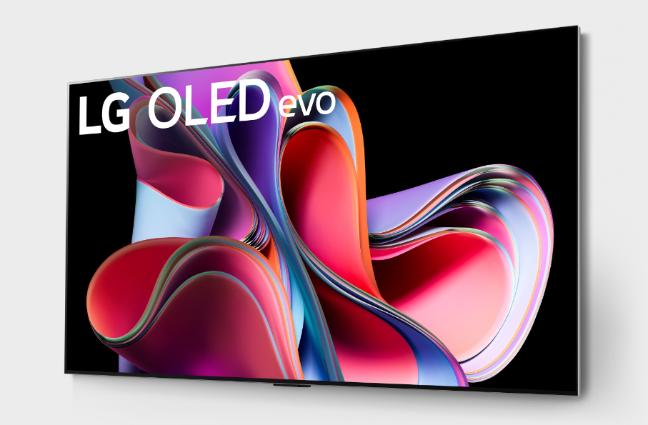 View of an LG OLED evo Consumer Displays with a colorful graphic on the screen