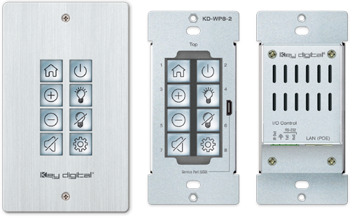 Front and back view of a Beta Key Digital KD-WP8-2 with and without a faceplate