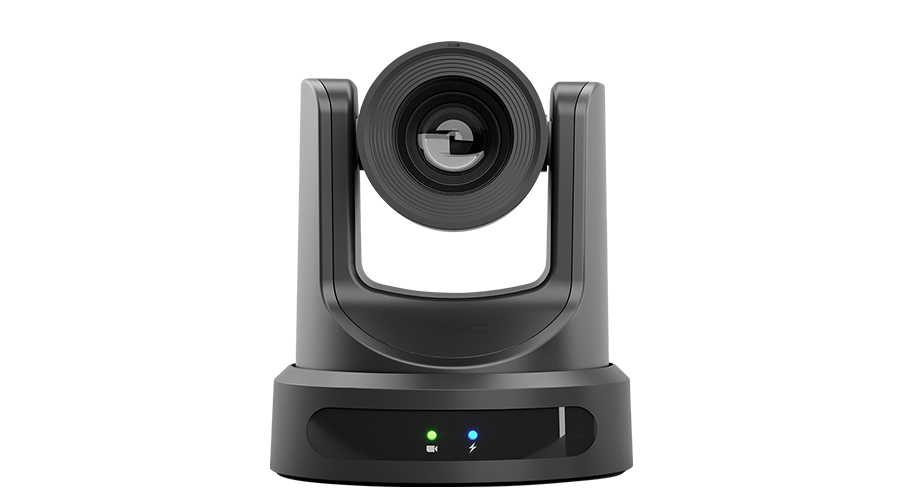 Front view of a Q-SYS NC Series PTZ Camera