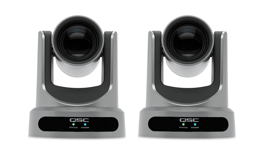 Front view of two Q-SYS PTZ-IP Series PTZ Cameras