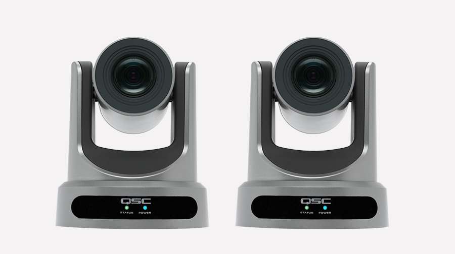 Front view of two Q-SYS PTZ-IP Series PTZ Cameras