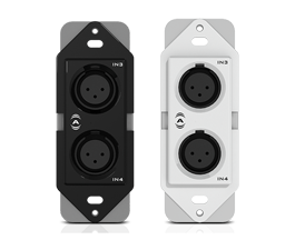 A black and white single-gang, dual female XLR accessories without a faceplate
