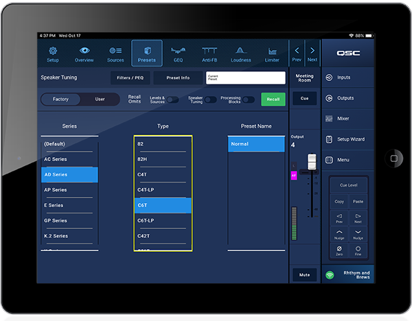 Tablet displaying MP-M Mixer controls