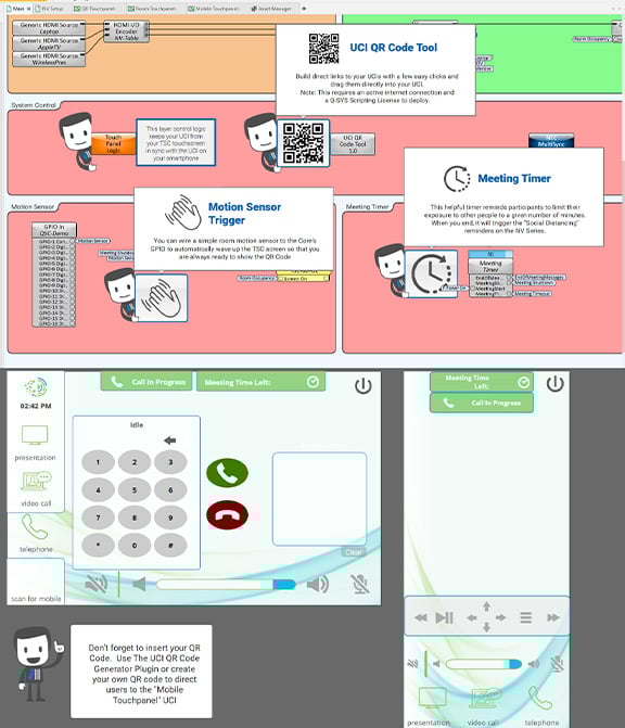 Showcase of Q-SYS designer software with social distancing logic