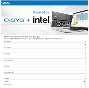 View of the Q-SYS + Intel question form