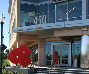Outside view of the entrance to a business
