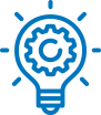 Icon of an illuminated lightbulb with a gear inside