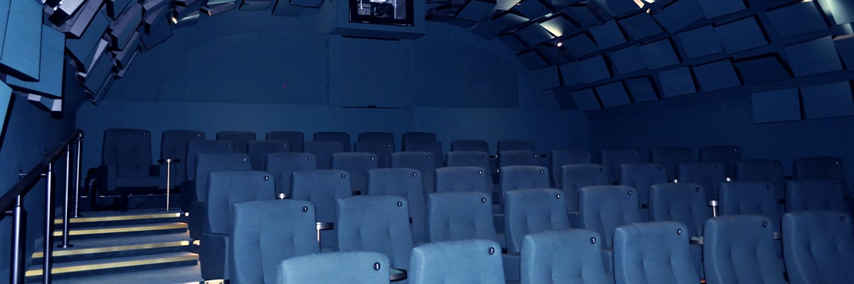 View of a small cinema with the lights off at the Archlight Cinemas in London