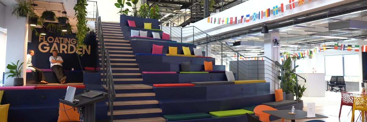 The GAMA 'floating garden' staircase seating area
