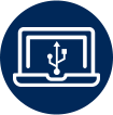 Laptop displaying the usb logo