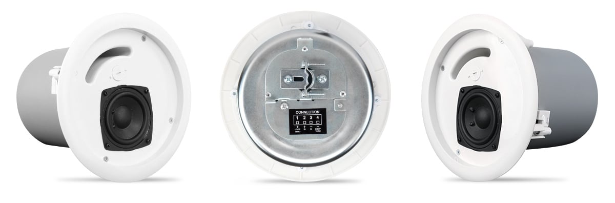 Hero front and rear view of the AC-CT in-ceiling speaker without the speaker grill
