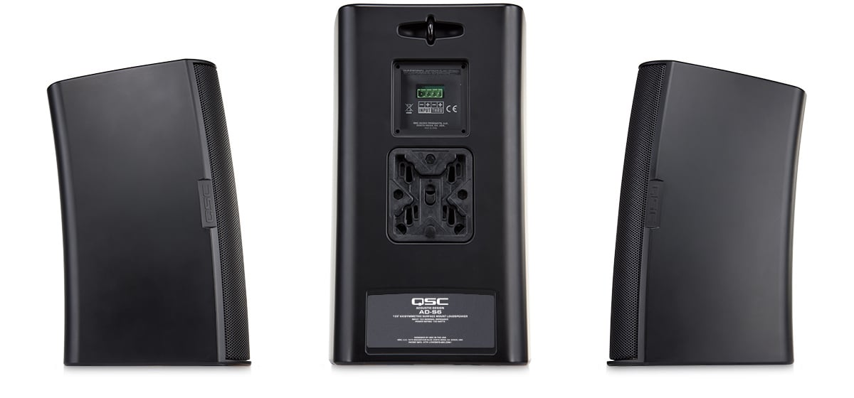 Hero rear and side view of the black AD-S6 premium loudspeaker