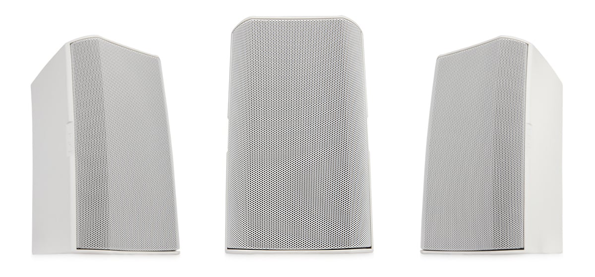 Hero front and angled view of the white AD-S5T premium loudspeaker