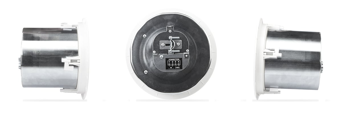 Hero side and rear view of an AC-C6T in-ceiling speaker