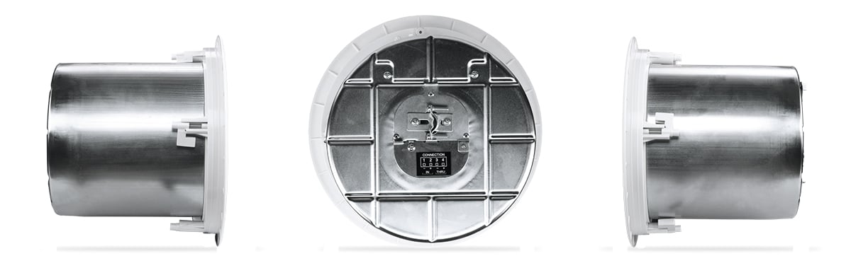 Hero side and rear view of an AC-C8T in-ceiling speaker