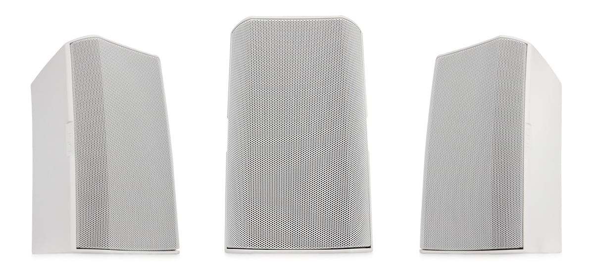 Hero front and angled view of the white AD-S12 premium loudspeaker