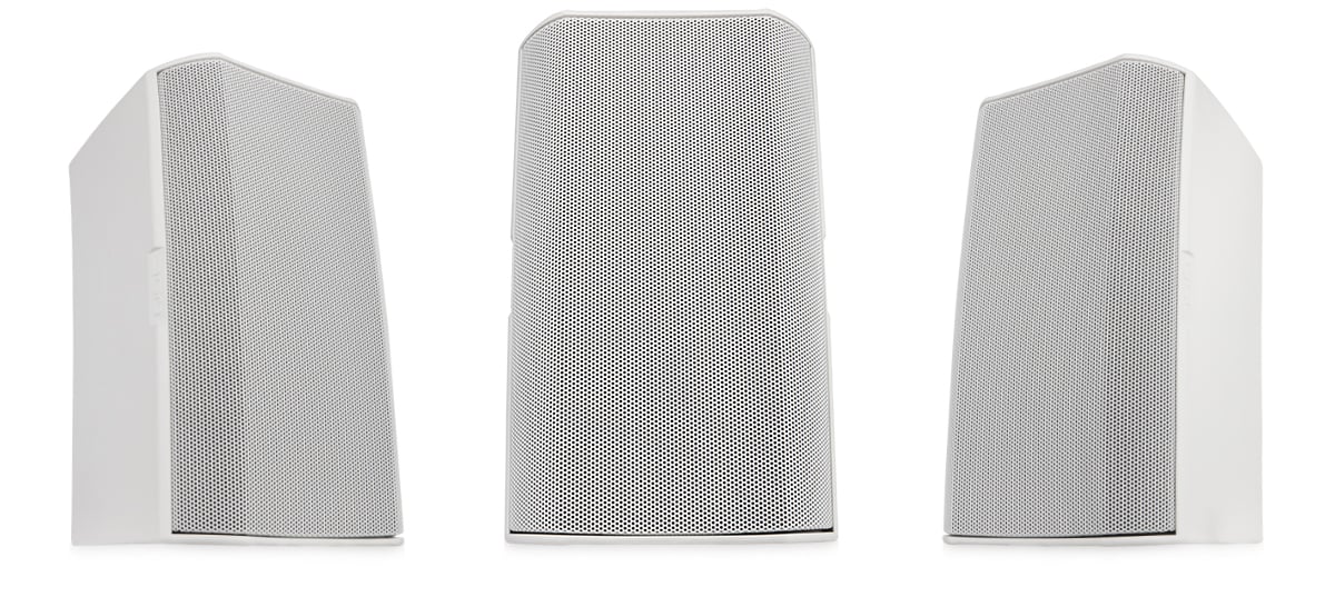 Hero front and angled view of the white AD-S4T premium loudspeaker