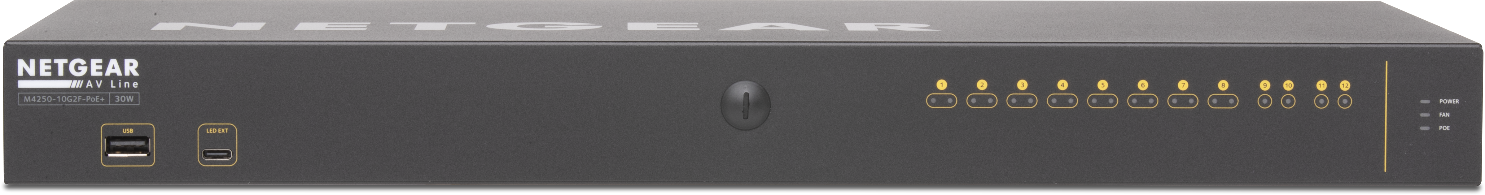 Q-SYS NS10-125+ network switch (Front)