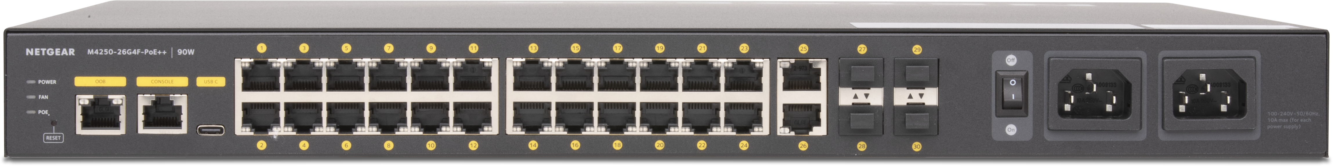 Q-SYS NS26-1440++ network switch (Rear)