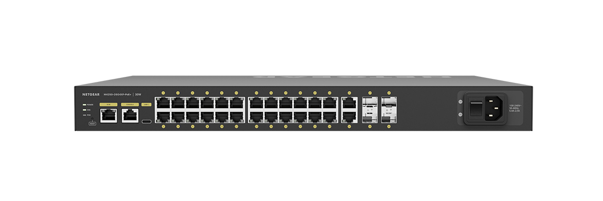 Q-SYS NS26-480+ network switch (rear)