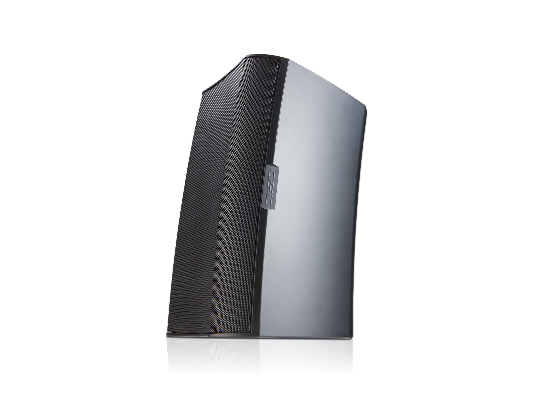 Front Left Angle Image of the Black AD- S10T Loudspeaker with  Grille