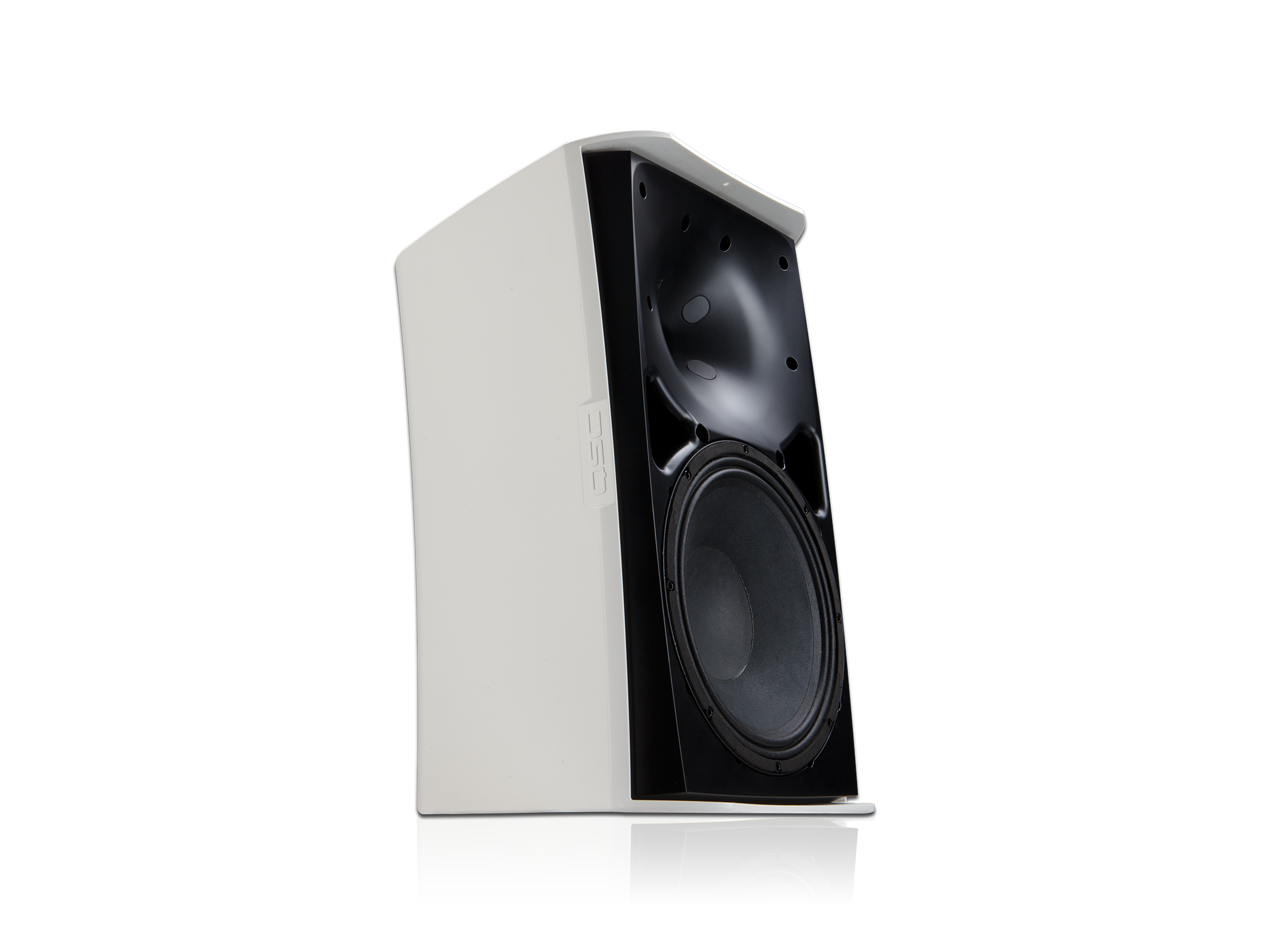 Front Right Angle Image of the White AD-S10T Loudspeaker without Grille