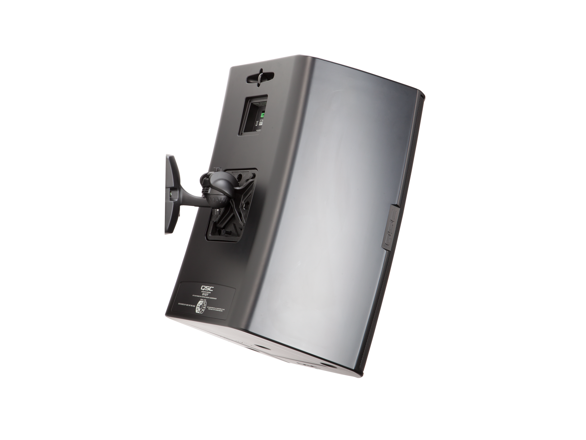 Rear Image of the Black AD-S10T Loudspeaker with Grille and X-Mount