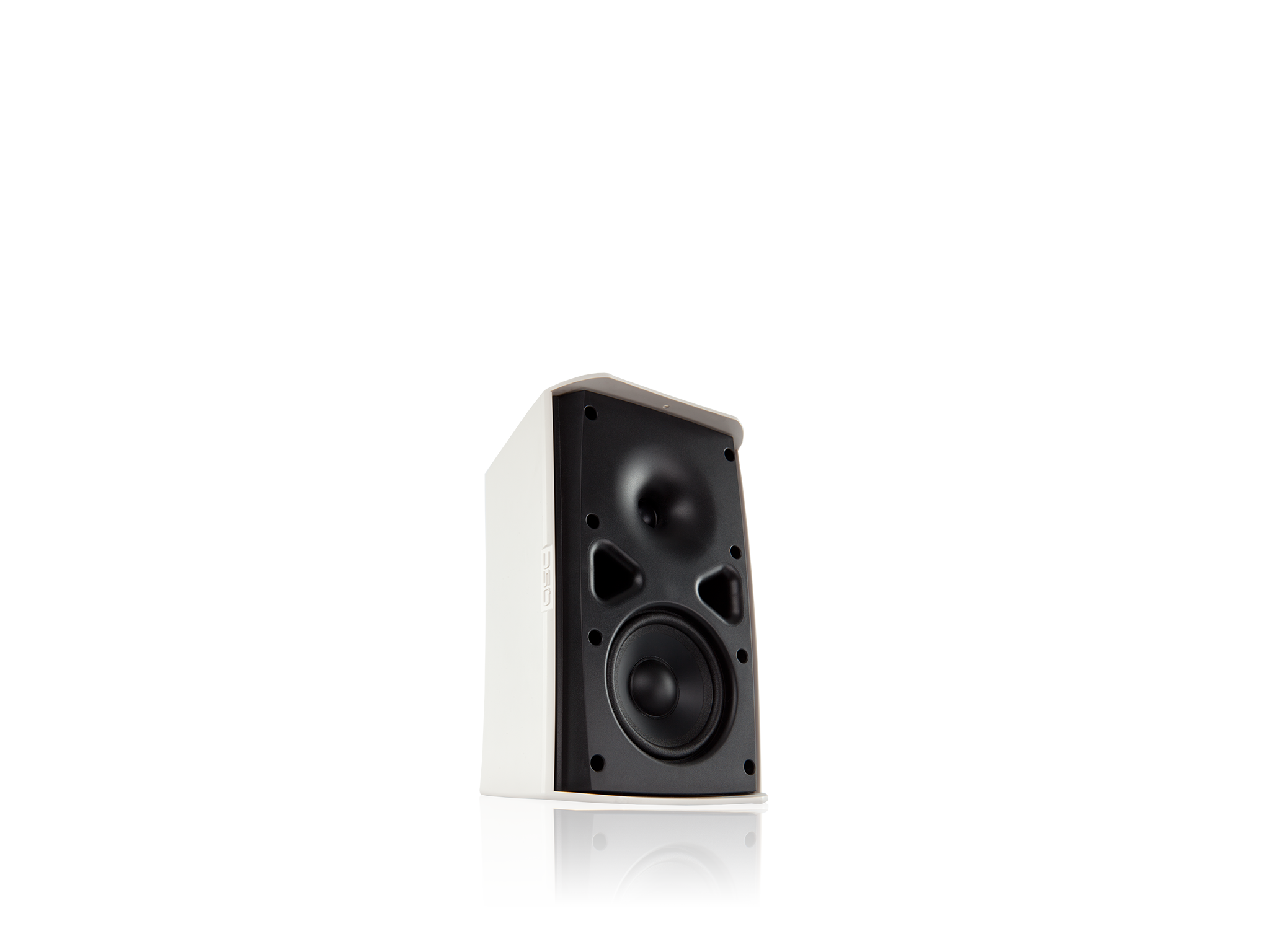 Front Right Angle Image of the White AD-S4T Loudspeaker without Grille