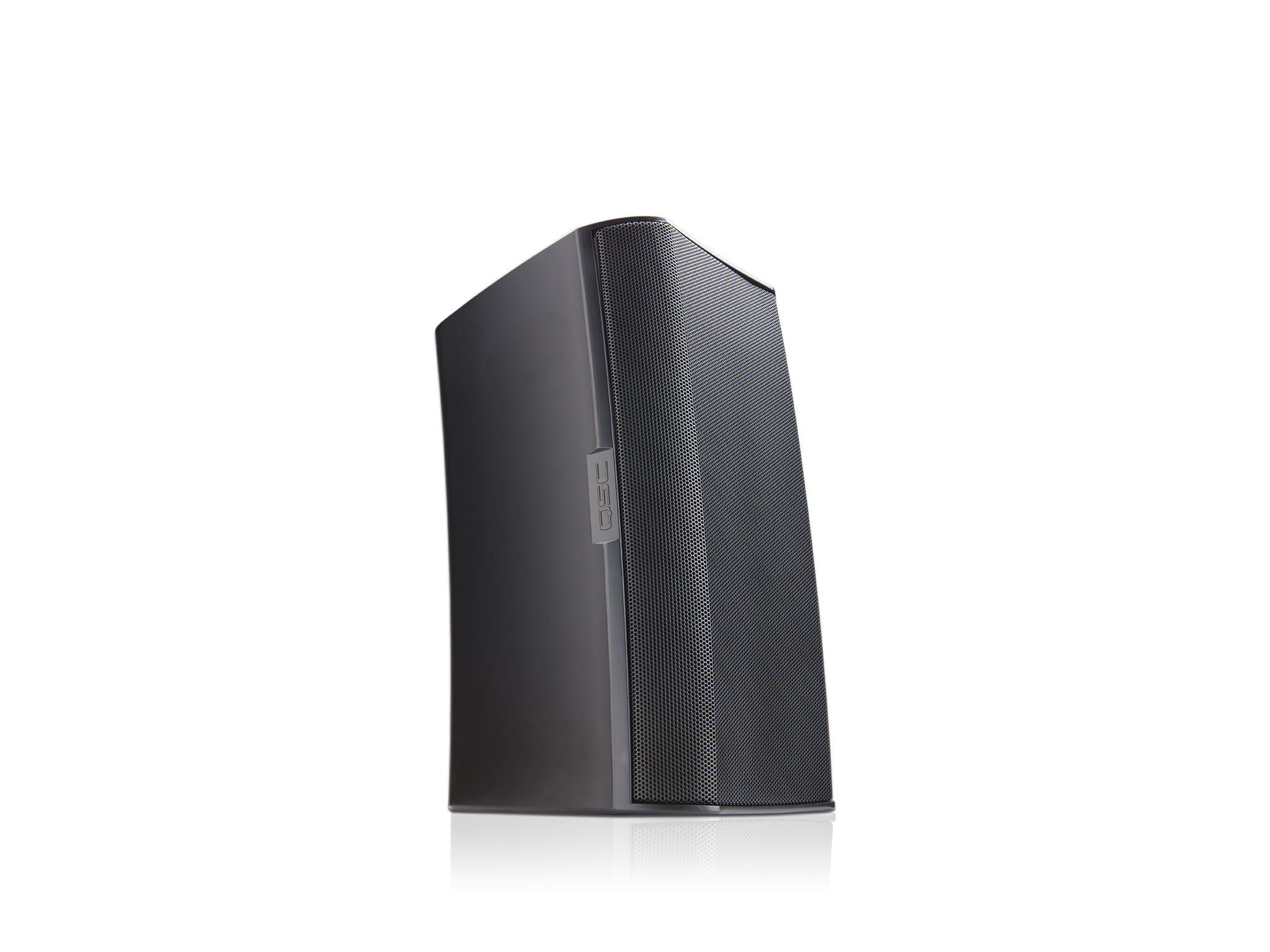 Front Right Angle Image of the Black AD-S8T Loudspeaker with Grille