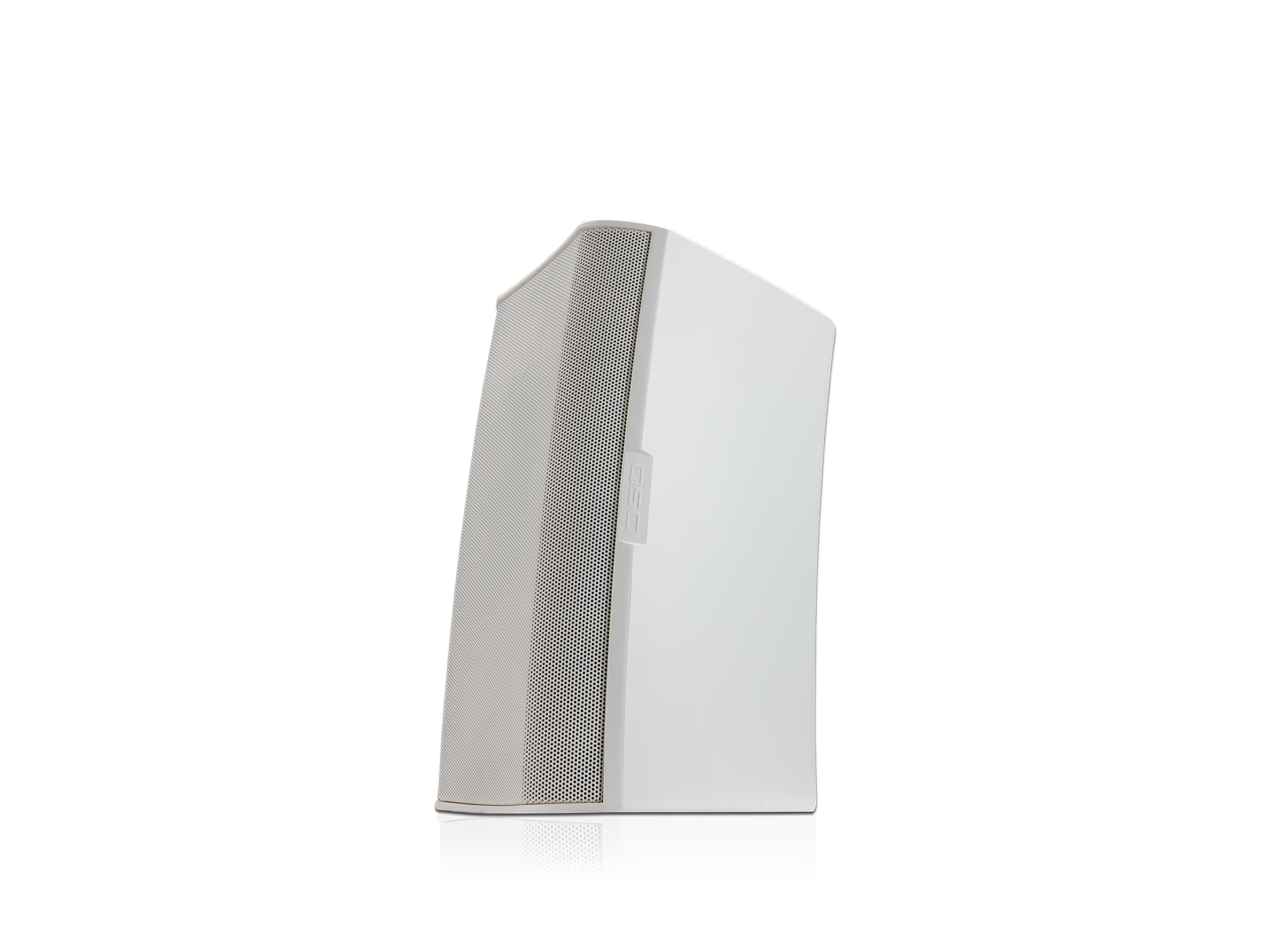 Front Left Angle Image of the White AD-S8T Loudspeaker with Grille