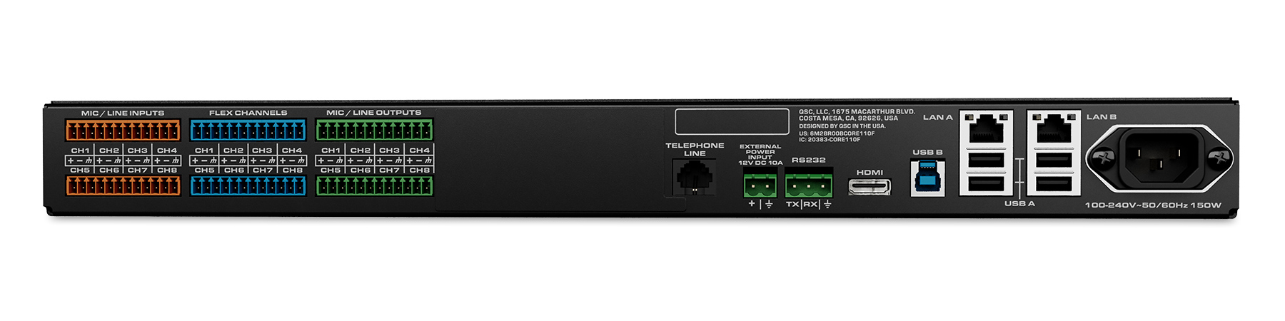 Rear image of the Q-SYS Core 110f v2