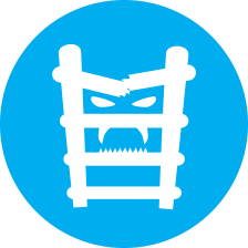 Icon of a ladder with the top step broken and an angry face behind