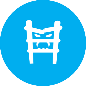 Icon of a ladder with the top step broken and an angry face behind
