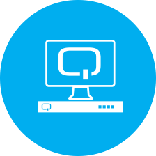 Icon of a screen displaying a large Q sitting atop a hardware device
