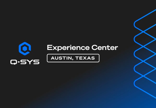 Q-SYS and Experience Center Austin logos